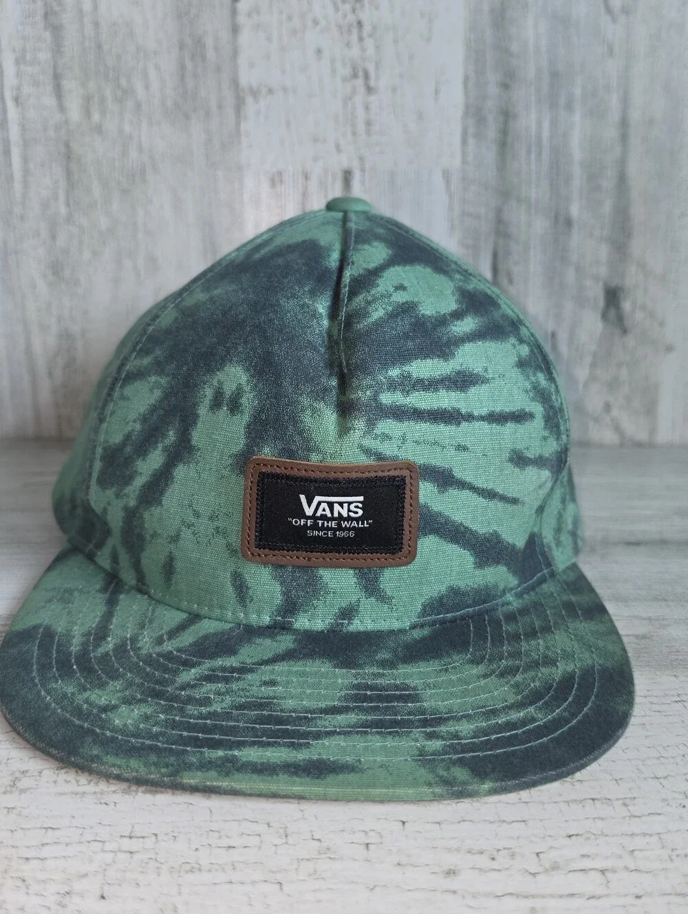 Vans Off The Wall Kids Youth Snapback Hat Green Black Tie Dye Skater Streetwear